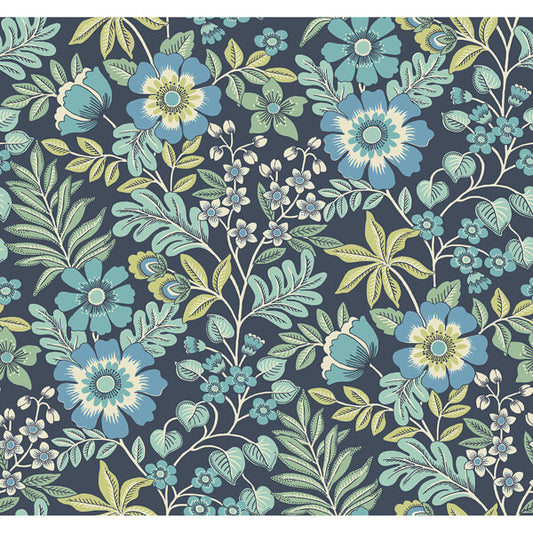 Voysey Navy Floral Wallpaper