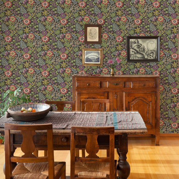Voysey Brown Floral Wallpaper