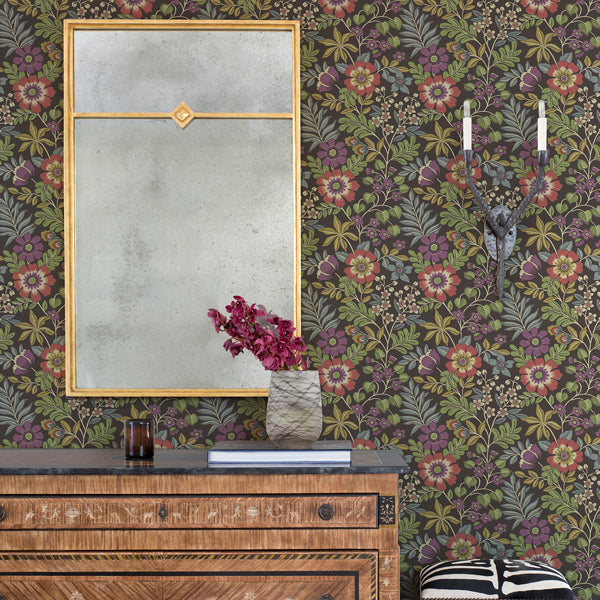 Voysey Brown Floral Wallpaper