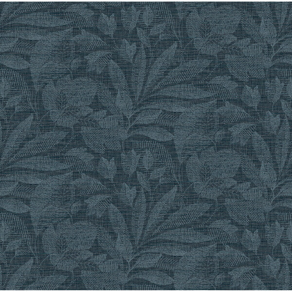 Lei Navy Etched Leaves Wallpaper