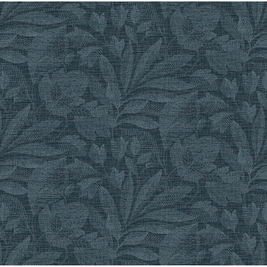 Lei Navy Etched Leaves Wallpaper