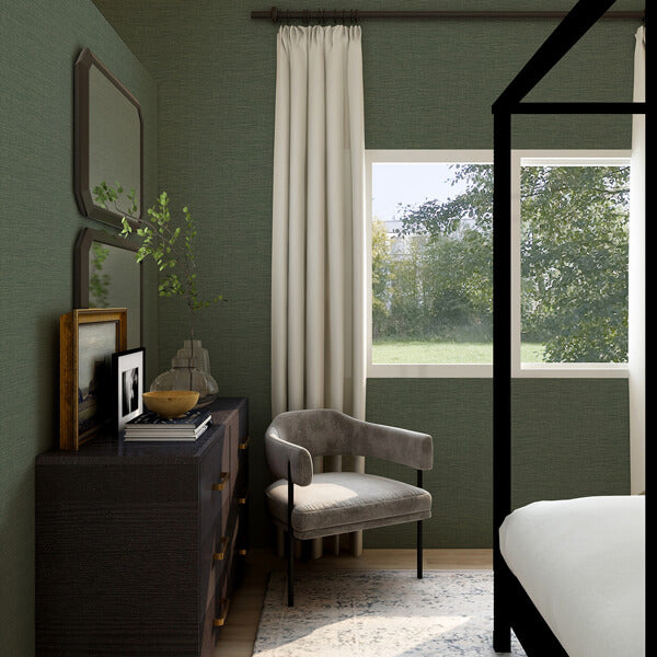 Lela Green Faux Linen Wallpaper