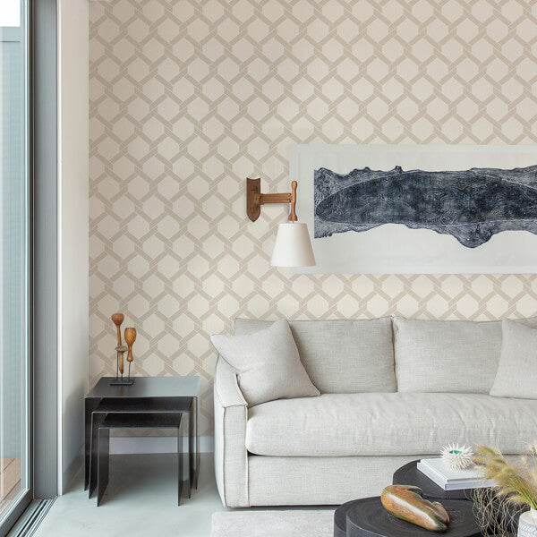 Payton Beige Hexagon Trellis Wallpaper