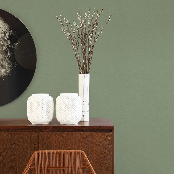 Meade Green Fine Weave Wallpaper