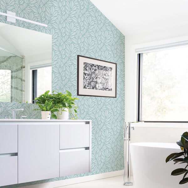Coraline Teal Leaf Wallpaper