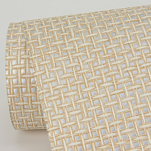 Aki Silver Paper Weave Grasscloth Wallpaper