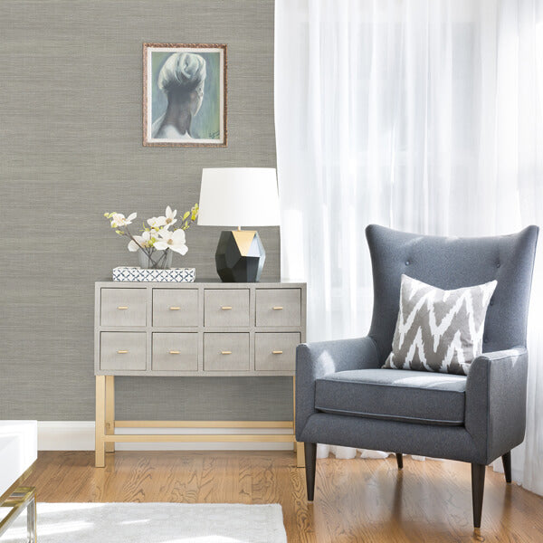 Liaohe Silver Raffia Grasscloth Wallpaper