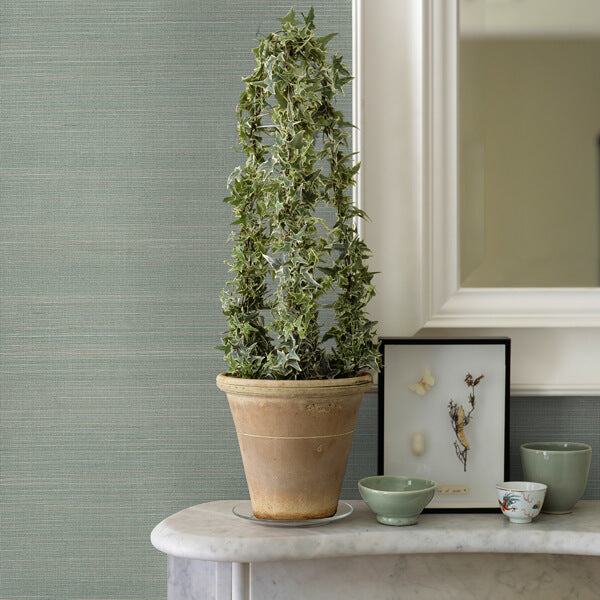 Mai Aqua Abaca Grasscloth Wallpaper