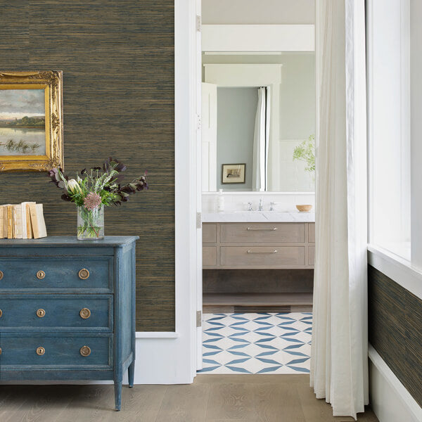 Shuang Teal Handmade Grasscloth Wallpaper