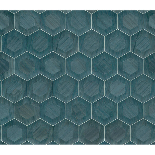 Shunan Blue Veneer Inlay Wallpaper