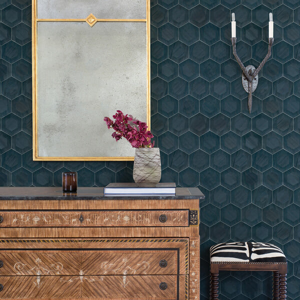 Shunan Blue Veneer Inlay Wallpaper