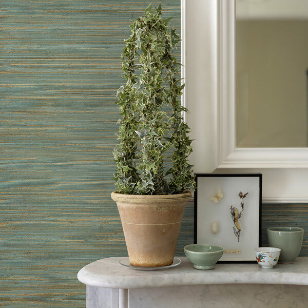 Kira Turquoise Hemp Grasscloth Wallpaper