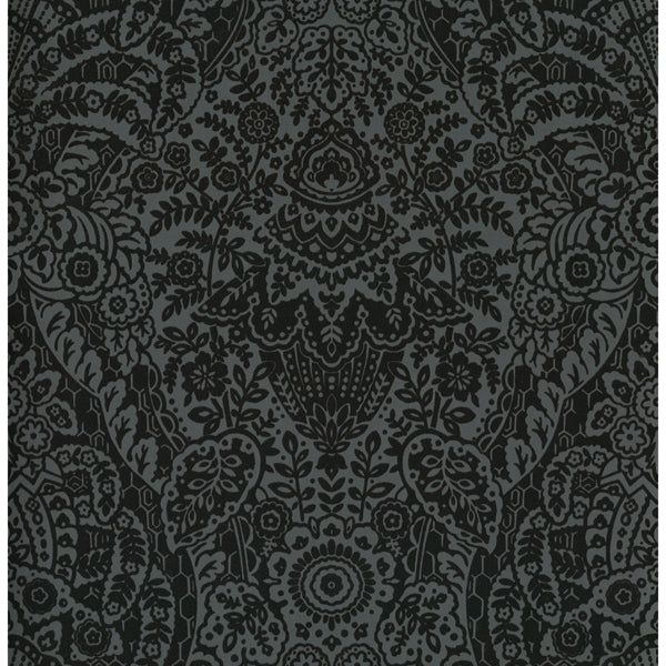 Maris Charcoal Flock Damask Wallpaper