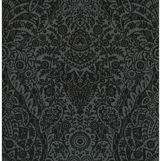 Maris Charcoal Flock Damask Wallpaper