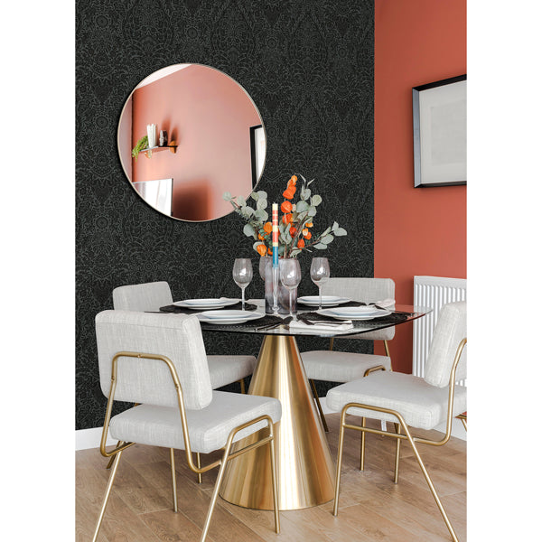 Maris Charcoal Flock Damask Wallpaper