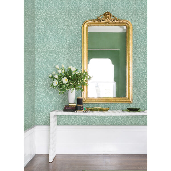 Maris Mint Flock Damask Wallpaper
