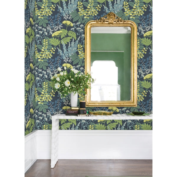 Brie Dark Blue Forest Flowers Wallpaper
