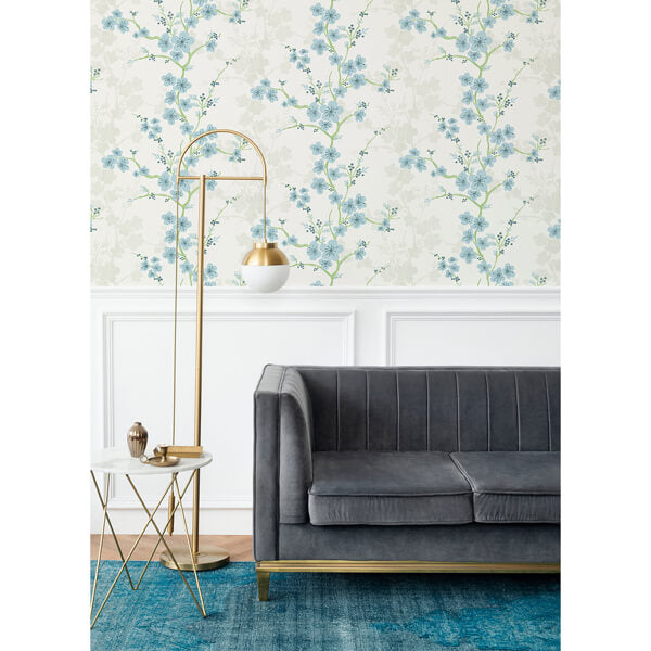 Nicolette Light Blue Floral Trail Wallpaper