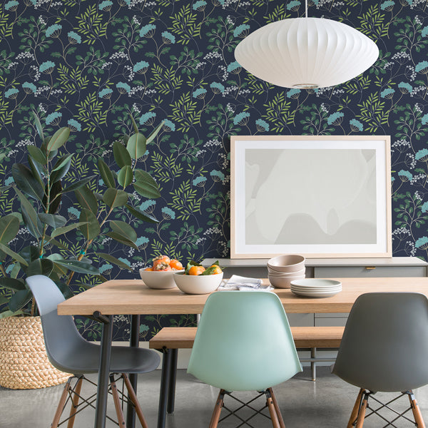 Sorrel Navy Botanical Wallpaper