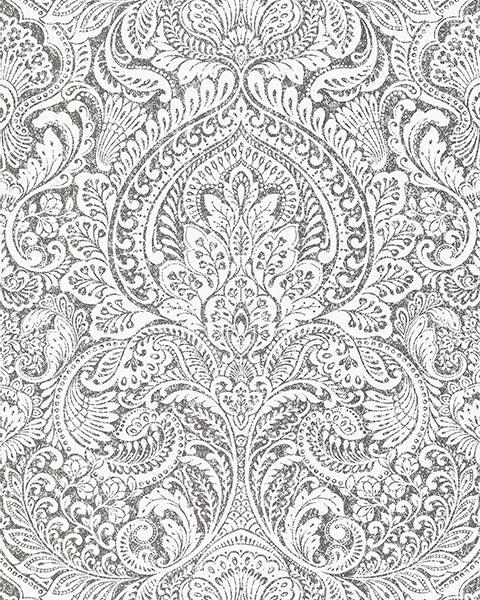 Artemis Platinum Damask Wallpaper