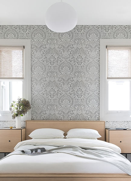 Artemis Platinum Damask Wallpaper