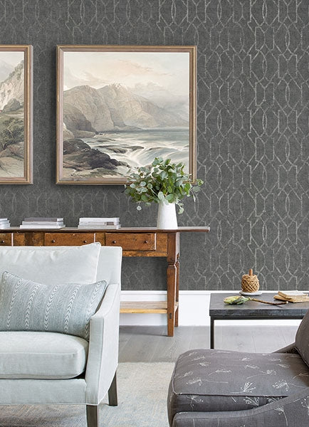 Ziva Silver Metallic Trellis Wallpaper