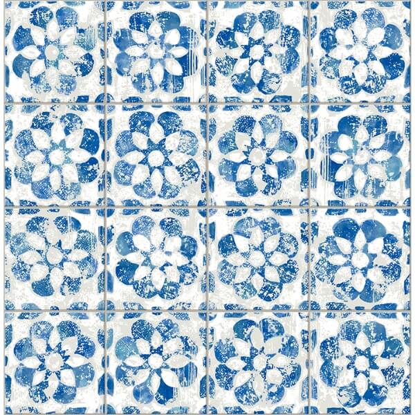 Izeda Blue Floral Tile Wallpaper
