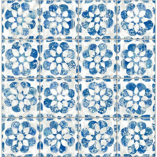 Izeda Blue Floral Tile Wallpaper