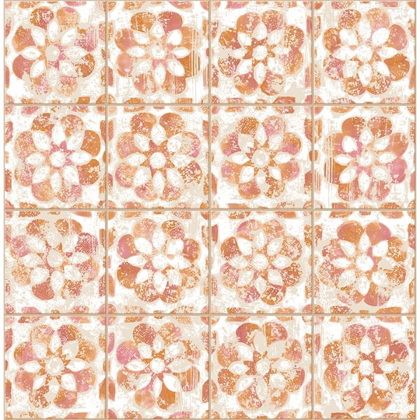 Izeda Coral Floral Tile Wallpaper