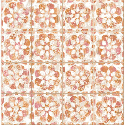 Izeda Coral Floral Tile Wallpaper