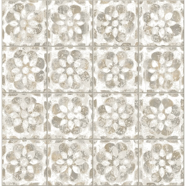 Izeda Taupe Floral Tile Wallpaper