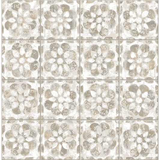 Izeda Taupe Floral Tile Wallpaper