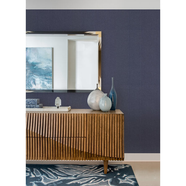 Claremont Indigo Faux Grasscloth Wallpaper