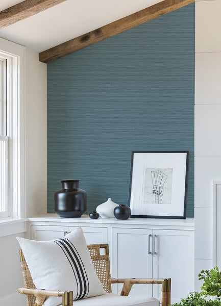 Shantung Blue Silk Wallpaper