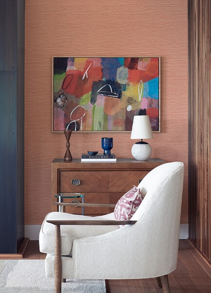 Rushmore Coral Faux Grasscloth Wallpaper