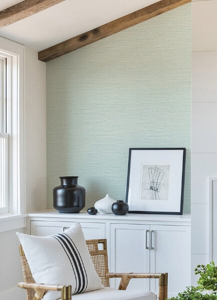 Rushmore Aqua Faux Grasscloth Wallpaper