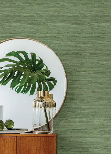 Rushmore Green Faux Grasscloth Wallpaper