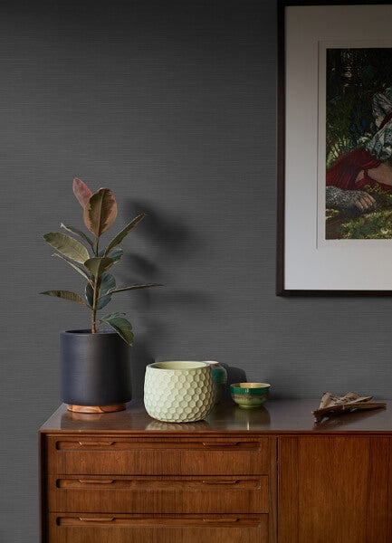 Moroccan Black Sisal Texture Wallpaper