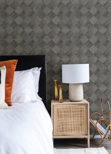 Thriller Black Wood Tile Wallpaper