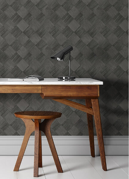 Thriller Black Wood Tile Wallpaper
