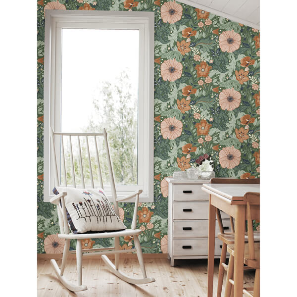 Victoria Green Floral Nouveau Wallpaper