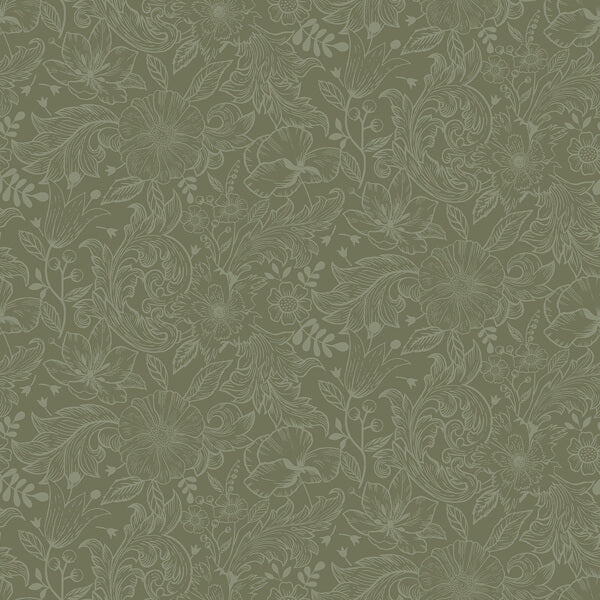 Wilma Green Floral Block Print Wallpaper