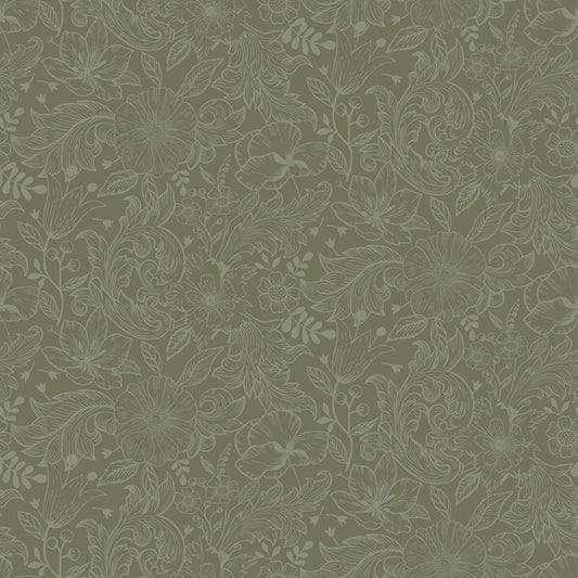 Wilma Green Floral Block Print Wallpaper