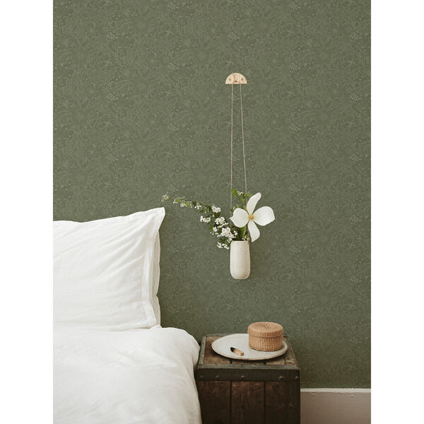 Wilma Green Floral Block Print Wallpaper