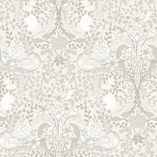 Froso Light Grey Garden Damask Wallpaper