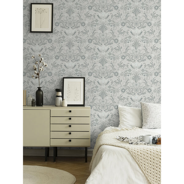 Ostanskar Light Grey Retro Floral Wallpaper