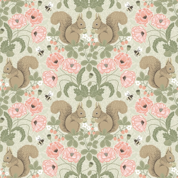 Kurre Pink Woodland Damask Wallpaper