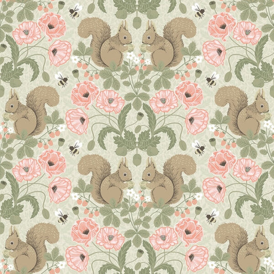 Kurre Pink Woodland Damask Wallpaper