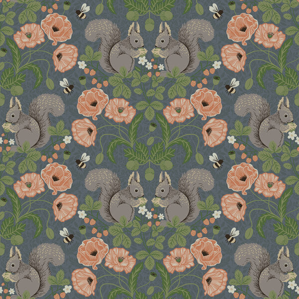Kurre Blue Woodland Damask Wallpaper