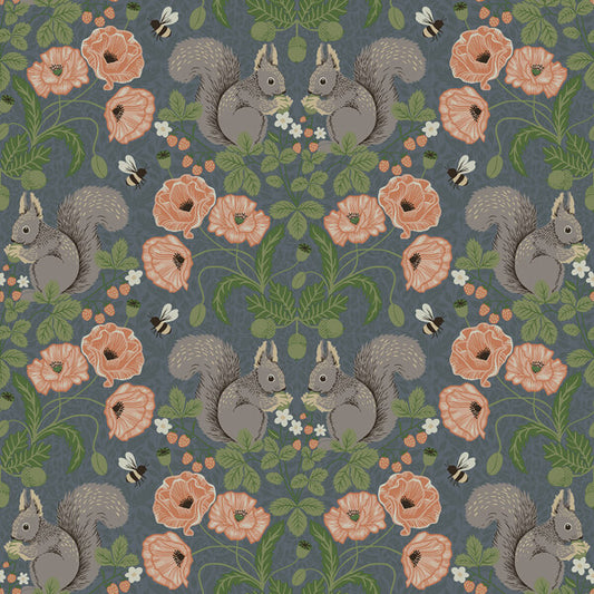 Kurre Blue Woodland Damask Wallpaper